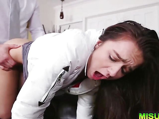 Teen takes big man meat doggy style