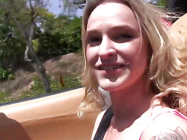 Blond teen Eryn Andrew jumps in a car looking for a good fuck