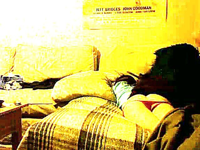 Naughty boyfriend strokes his cock as girlfriend sleeps
