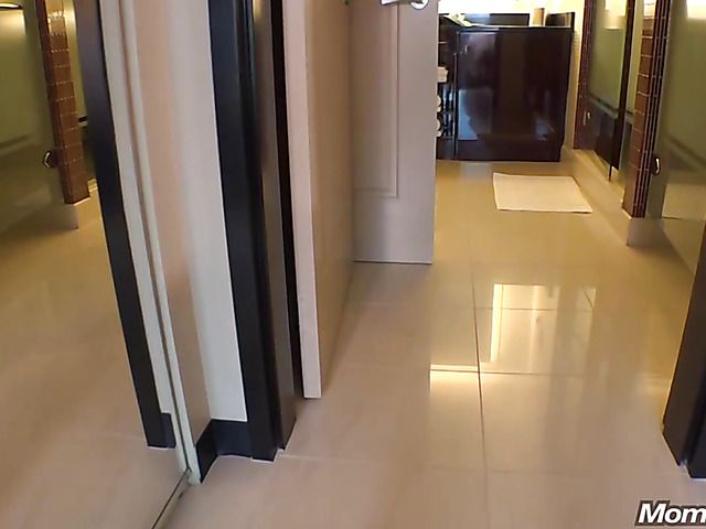 Busty mom Connie takes a shower and blows behind the scenes