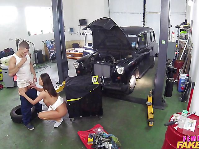 Female fake taxi driver Vanessa V gets slammed in the garage