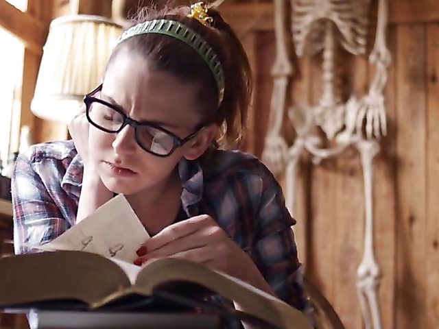 Hairy teen with glasses Emma Evins gets pounded