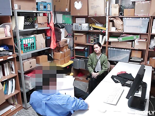 Skinny asian shoplifter Jade Noir gets impaled on cock