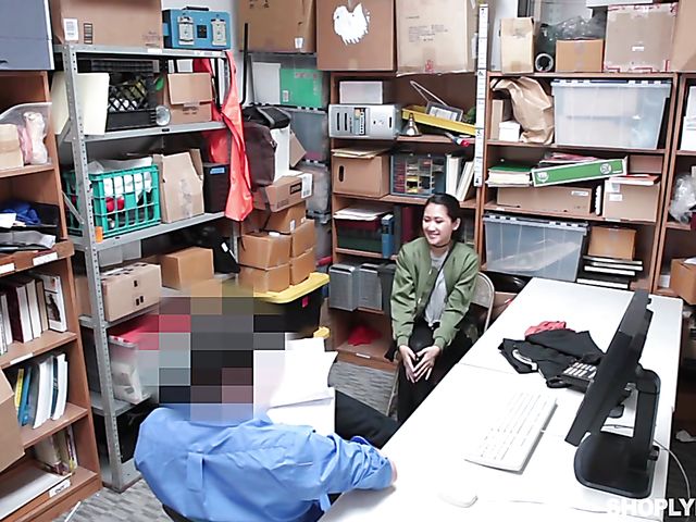 Skinny asian shoplifter Jade Noir gets impaled on cock