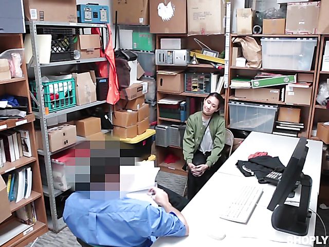 Skinny asian shoplifter Jade Noir gets impaled on cock