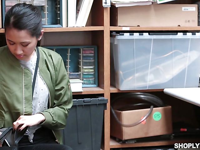 Skinny asian shoplifter Jade Noir gets impaled on cock