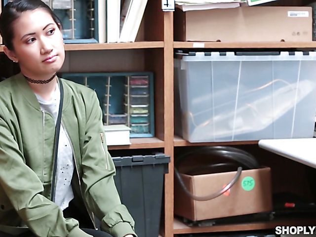 Skinny asian shoplifter Jade Noir gets impaled on cock