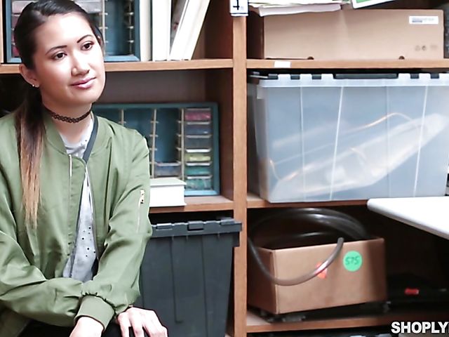 Skinny asian shoplifter Jade Noir gets impaled on cock