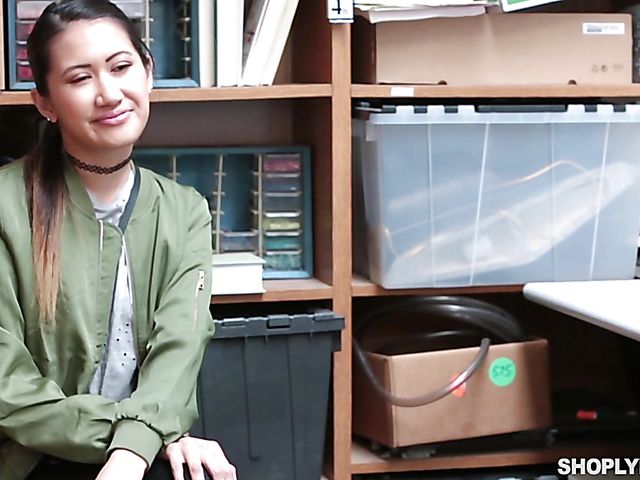 Skinny asian shoplifter Jade Noir gets impaled on cock