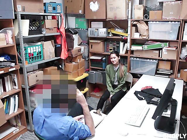 Skinny asian shoplifter Jade Noir gets impaled on cock