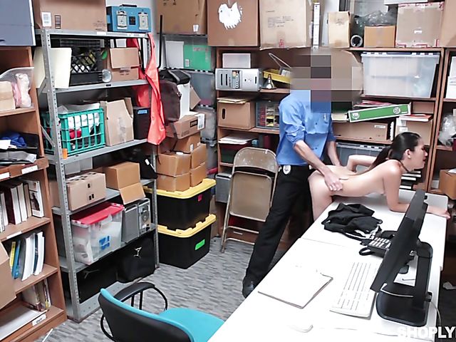 Skinny asian shoplifter Jade Noir gets impaled on cock