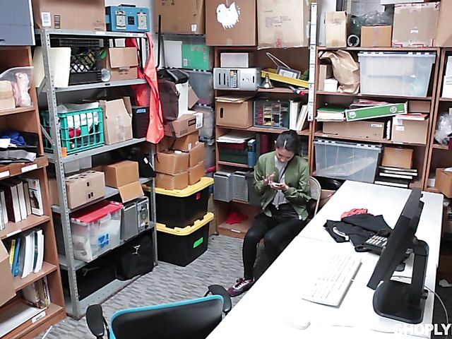 Skinny asian shoplifter Jade Noir gets impaled on cock