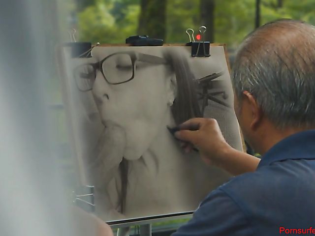 Glassed redhead blowjob and cum on belly