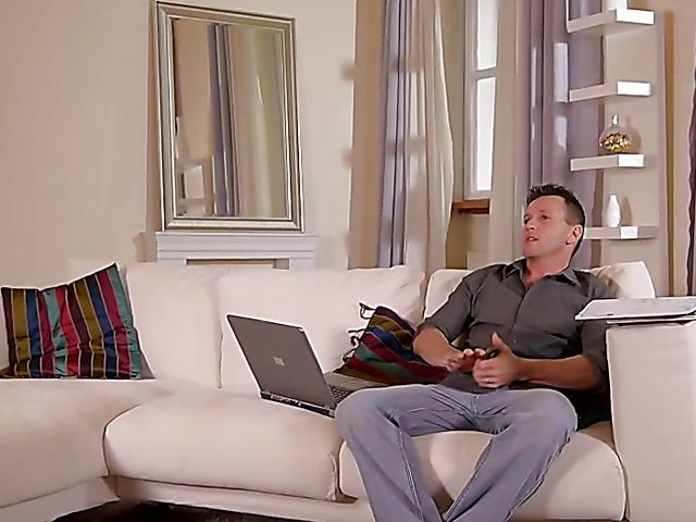 Fine looking blonde Cecilia Scott gives a double blowjob