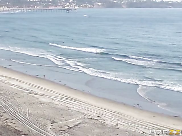 Public sex on the beach with big titted Romi Rain