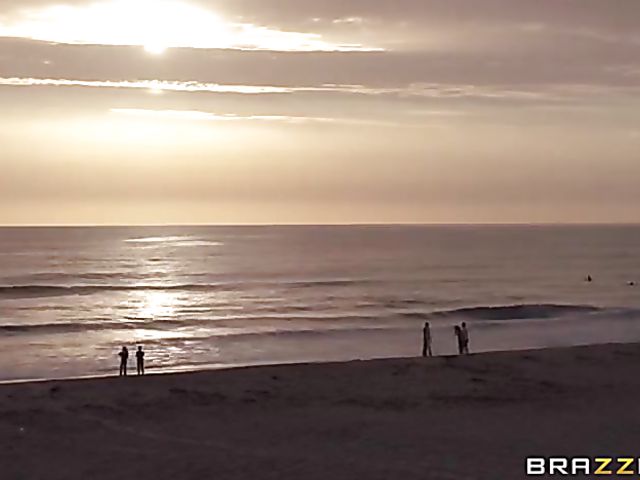 Public sex on the beach with big titted Romi Rain