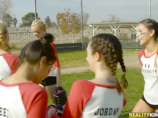 Lesbian orgy at the lockers with Haley Reed and Lily Jordan
