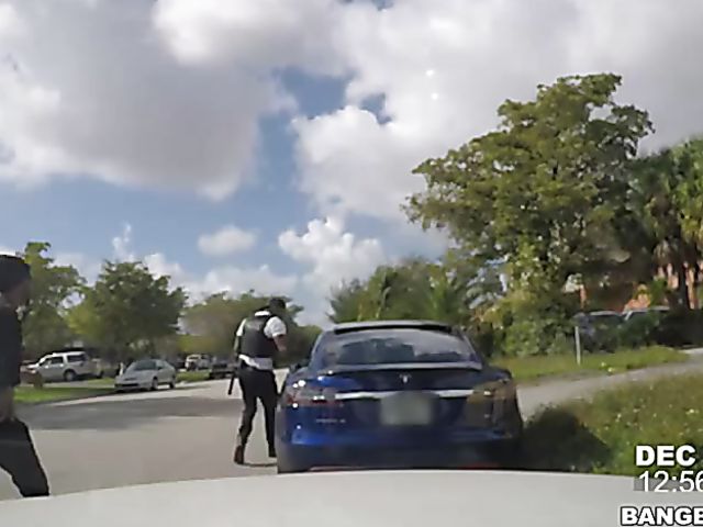 Interracial outdoor 3some with black cops fucking Kiki Parker