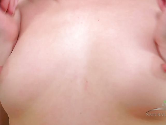 Hairy blonde Sandrina loves her purple dildo