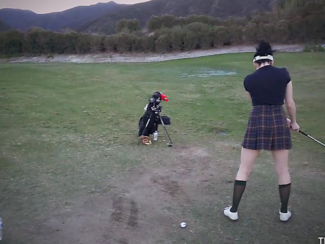 Young teen in golf uniform Aria Alexander gets nailed