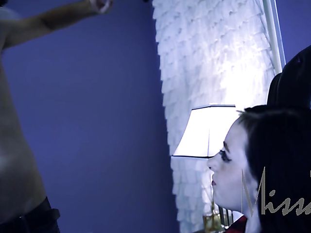 Cock worship in the bedroom with a brunette