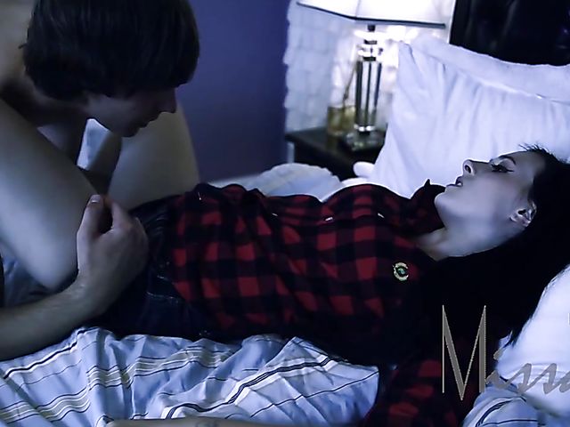 Cock worship in the bedroom with a brunette