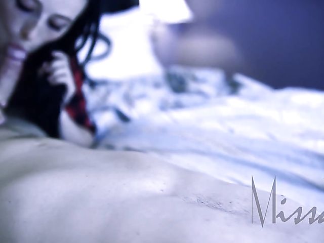 Cock worship in the bedroom with a brunette