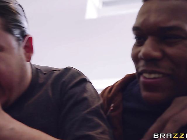 Skinny ebony teen Kendall Woods rides a white rod