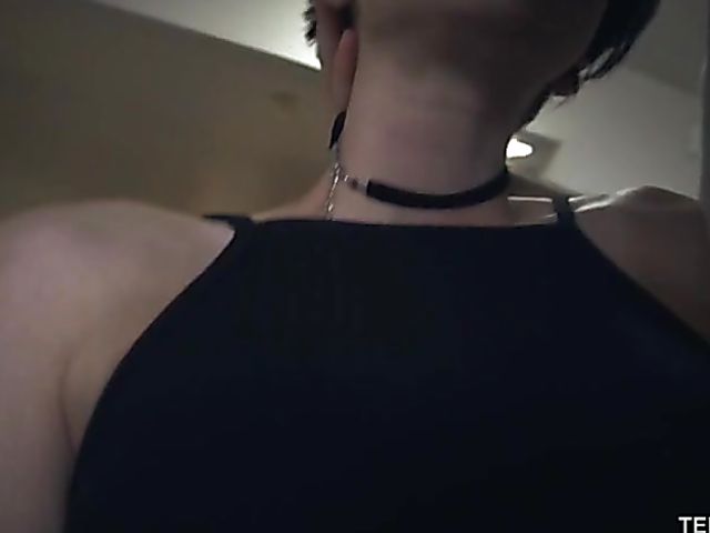 Short hair teen Cadey Mercury strips and gets nailed