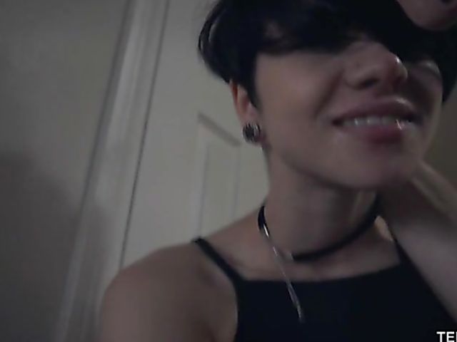 Short hair teen Cadey Mercury strips and gets nailed