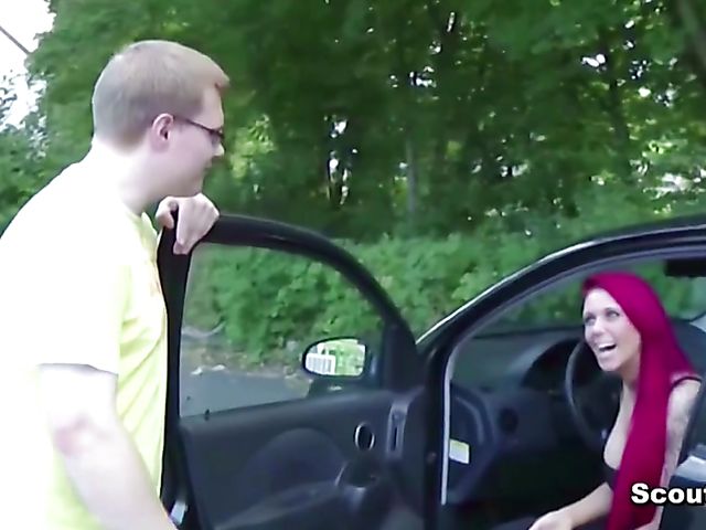 Public blowjob and fuck in the street with busty German
