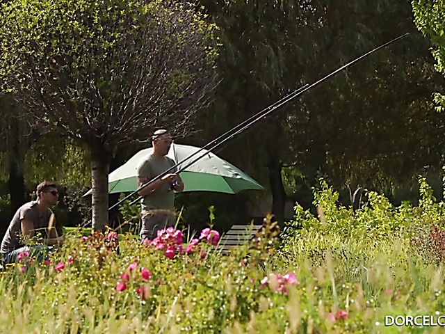 Busty French girl Mina Sauvage first DP by the lake