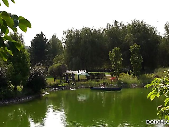 Busty French girl Mina Sauvage first DP by the lake