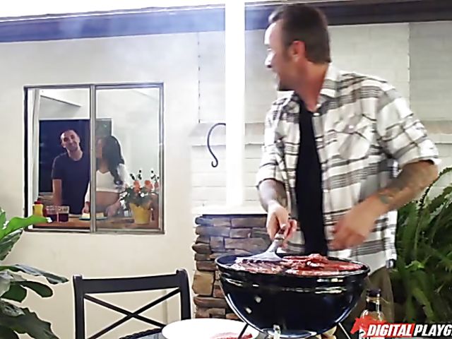 Adriana Chechik having hard sex behind her dads back