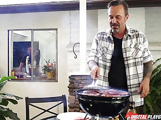 Adriana Chechik having hard sex behind her dads back