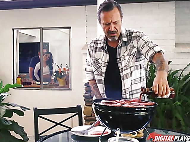 Adriana Chechik having hard sex behind her dads back