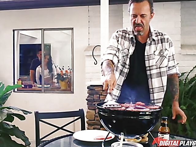 Adriana Chechik having hard sex behind her dads back