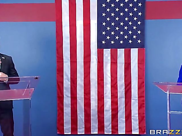 Election debate porn parody with big titted Cherie Deville