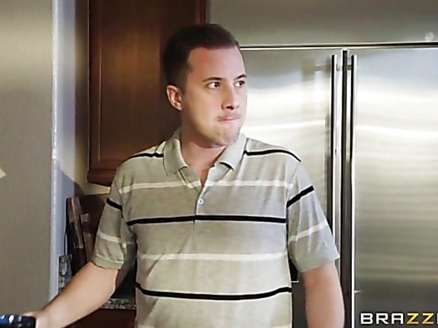 Busty Nicole Aniston and August Ames fuck in kitchen threesome