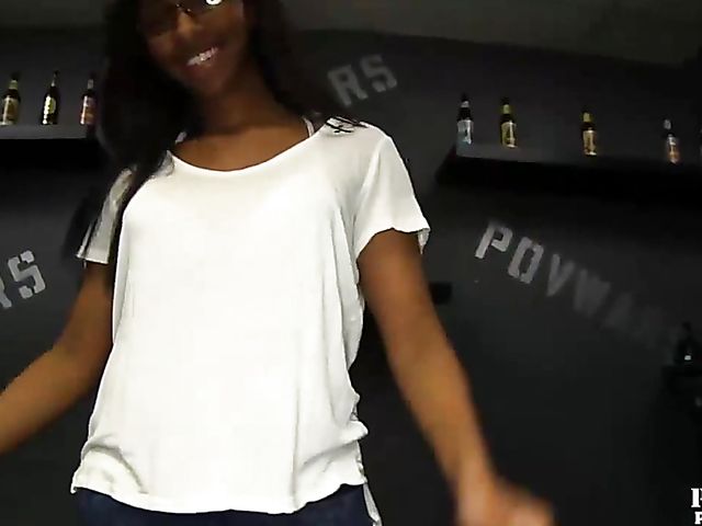 Amateur ebony teen with glasses loves white cocks