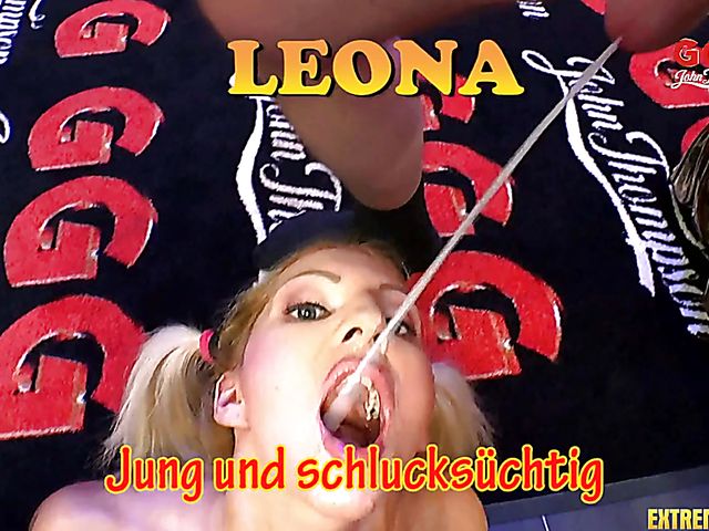 German gangbang party with cum craving Leona