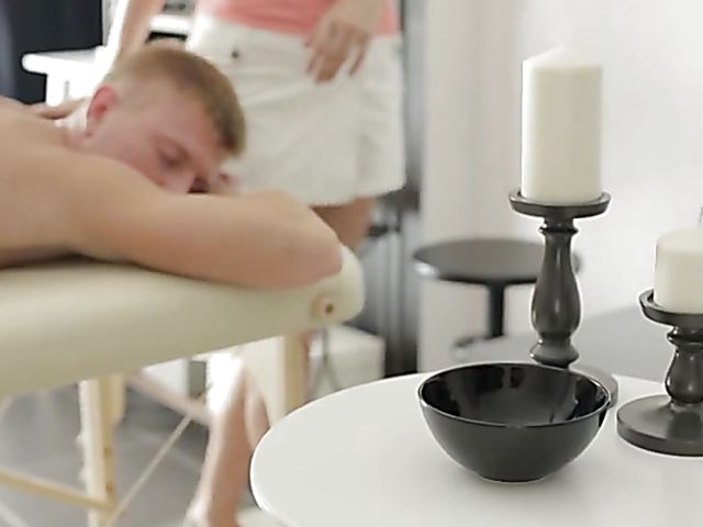 Perfect tits teen Emma massages his erect cock and gets fucked