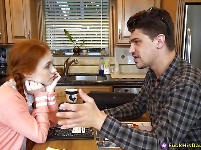 Skinny redhead teen sucks and fucks a nerd