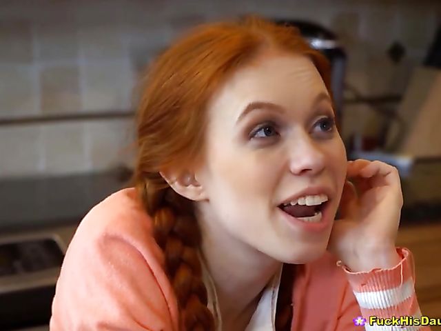 Skinny redhead teen sucks and fucks a nerd