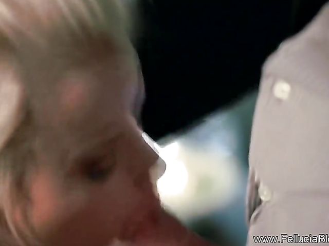 Silky haired blonde gives a sensual blowjob