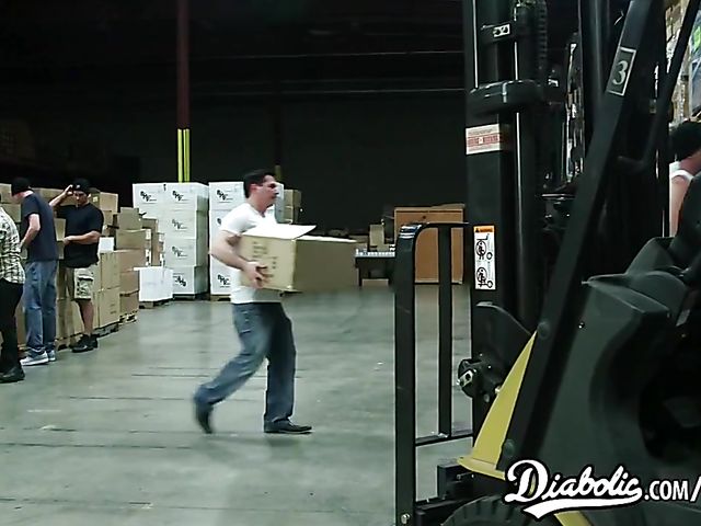 Warehouse gang bang and bukkake with Adriana Chechik