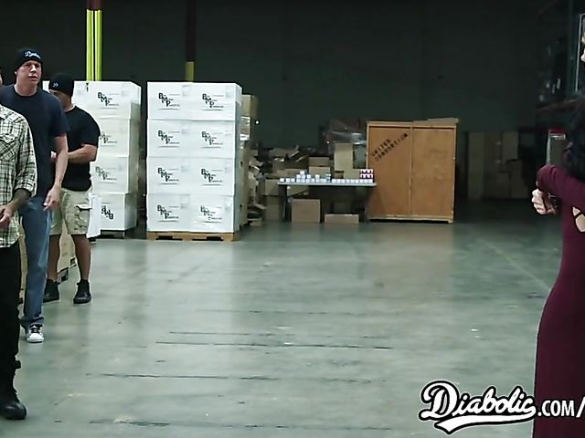 Warehouse gang bang and bukkake with Adriana Chechik