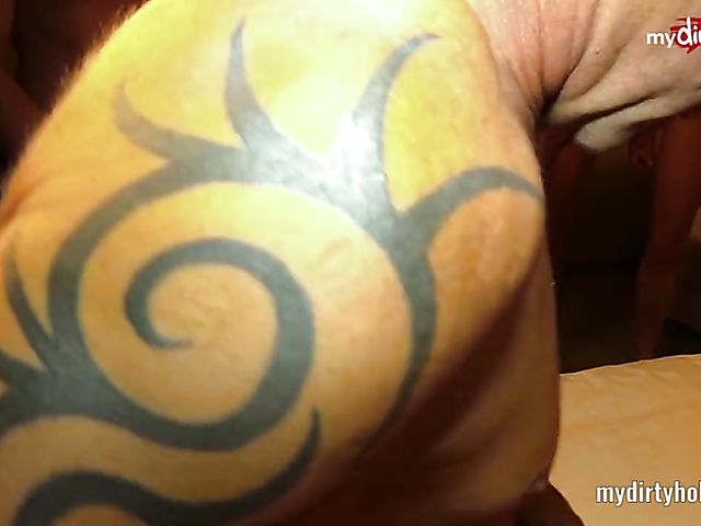 Homemade DP gangbang with a tattooed slut