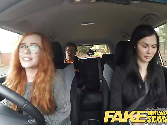 Ella Hughes and Jasmine Jae  share cock in the car
