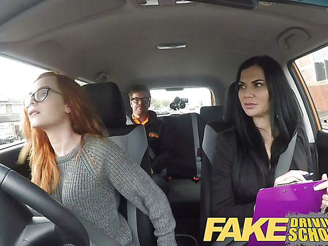 Ella Hughes and Jasmine Jae  share cock in the car